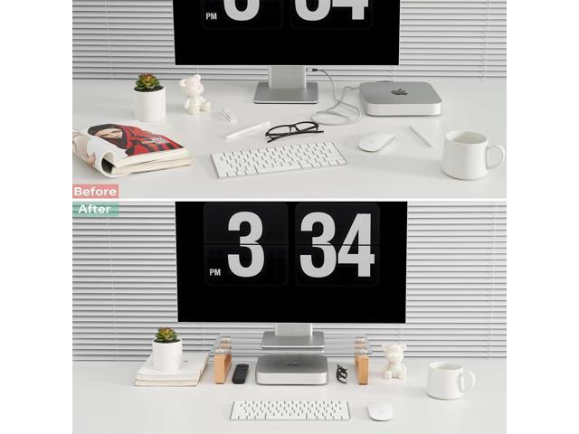 YEOUX Multi-Purpose Desktop Stand, Clear Floating Computer Monitor Riser with Natural Wood Base, Desk Organization Shelf for Printer, Laptop, Audio...