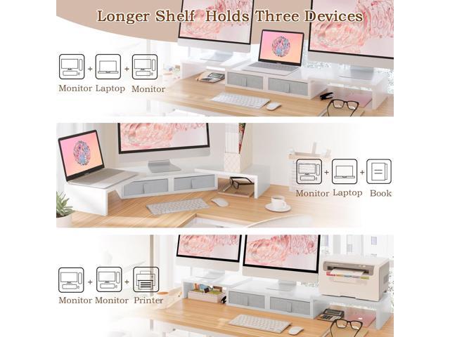 TEAMIX Dual Monitor Stand Riser - Length and Angle Adjustable White Monitor Stand with 2 Drawers to Storage Large Computer Riser for 2...