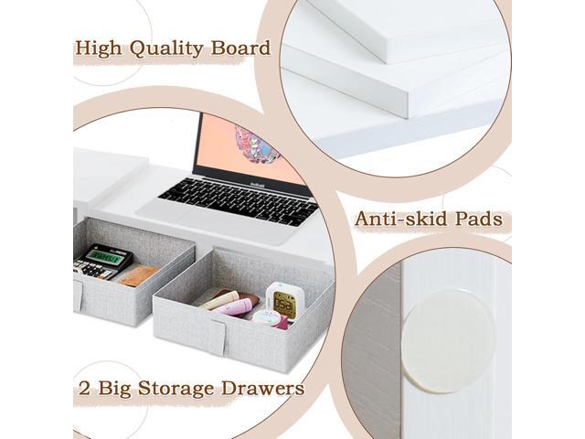 TEAMIX Dual Monitor Stand Riser - Length and Angle Adjustable White Monitor Stand with 2 Drawers to Storage Large Computer Riser for 2...
