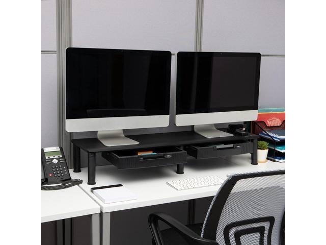 Mind Reader Dual Monitor Stand, Height Adjustable, Desktop Organizer, Laptop Riser, Office, 38.5' L x 11' W x 2.55-6.5' H, Black