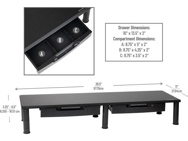 Mind Reader Dual Monitor Stand, Height Adjustable, Desktop Organizer, Laptop Riser, Office, 38.5' L x 11' W x 2.55-6.5' H, Black
