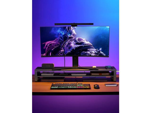 2 Tiers Dual Monitor Stand with Auto Charging Pad, 4 USB 3.0 Hub Ports, Double Monitor Riser, Metal Desk Stand with Storage, Long Screen Raiser for...