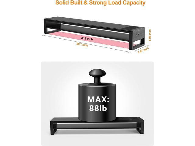 2 Tiers Dual Monitor Stand with Auto Charging Pad, 4 USB 3.0 Hub Ports, Double Monitor Riser, Metal Desk Stand with Storage, Long Screen Raiser for...