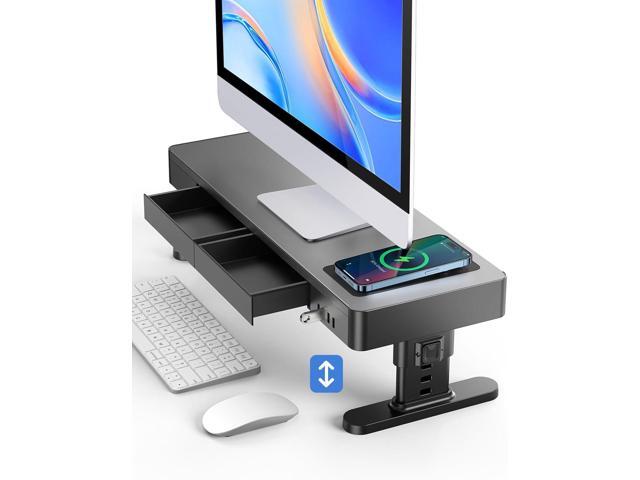 meatanty Monitor Stand Heights Adjustable, Computer Riser with Auto Phone Charger, 4 USB Ports Hub and Drawer Storage, Metal Desktop Organizer...