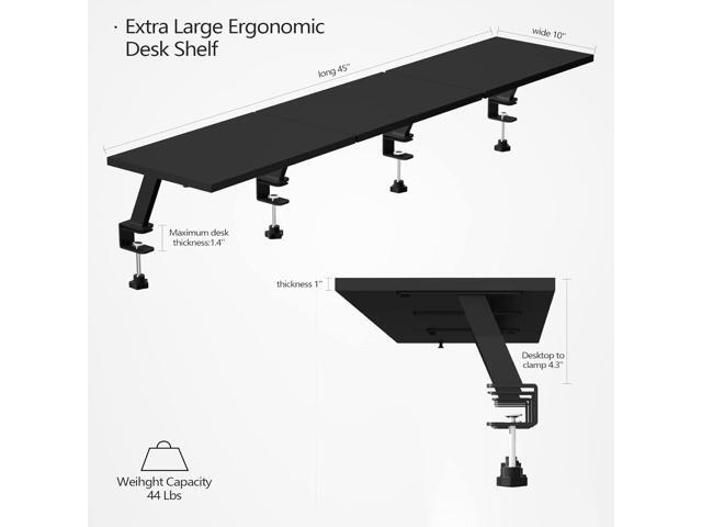 Extra-Large 45-Inch Wood Clamp On Desk Monitor Shelf with Spacious Storage Space - Fits 60-inch or Dual 32-inch Screens, C-Clamp Design with Rubber...