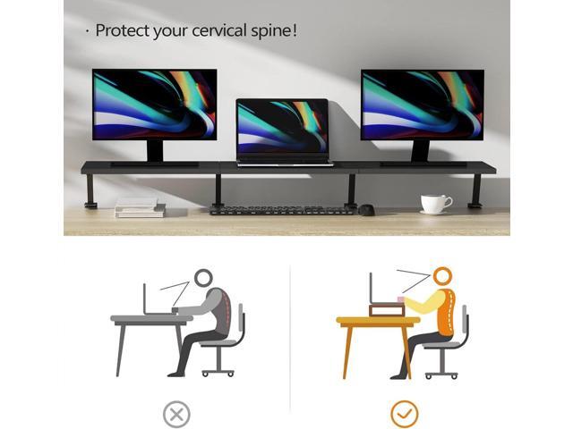 Extra-Large 45-Inch Wood Clamp On Desk Monitor Shelf with Spacious Storage Space - Fits 60-inch or Dual 32-inch Screens, C-Clamp Design with Rubber...