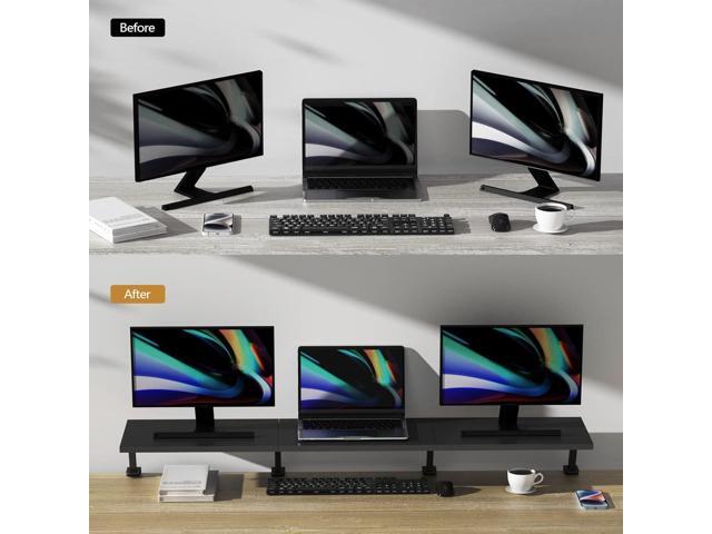 Extra-Large 45-Inch Wood Clamp On Desk Monitor Shelf with Spacious Storage Space - Fits 60-inch or Dual 32-inch Screens, C-Clamp Design with Rubber...