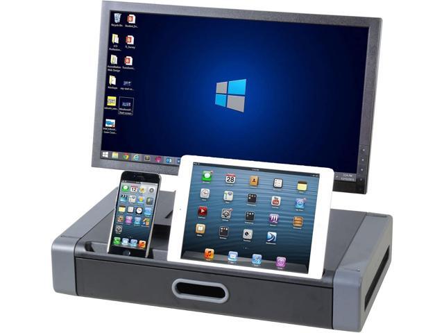 Kantek Monitor Riser with Drawer & Smartphone/Tablet Slot, 19-Inch Wide x 11-Inch Deep x 4-Inch High, Black/Dark Grey (MS760)