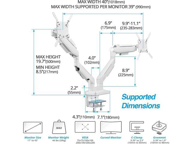 AVLT RGB Lights Dual 17-43 Gaming Monitor Arm Desk Mount, Fits Two Flat/Curved/Ultrawide Screen up to 44lbs(20kg), Height Swivel Tilt Adjustable...