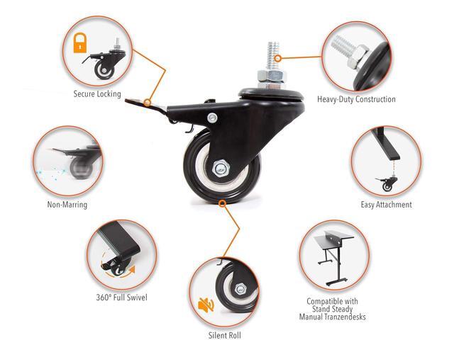 Stand Steady Attachable Desk Wheels Set of 4 Locking Casters Easy-Roll and Non-Marring Full Swivel Wheels Compatible with Tranzendesk...