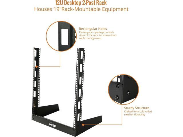 2 Post 12U Desktop Server Rack Small Open Frame Rack for 19in AV/Data/Audio/Studio Equipment Free Standing Home/Office Rack,Square Hole