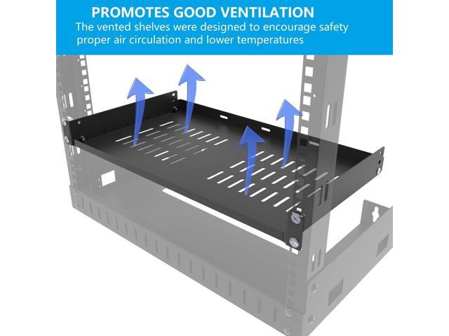1U Disassembled Universal Server Rack Shelf Steel, 12' Deep Vented Cantilever Rack Tray for 19 Network Equipment Shelf Mounting, Black (12 inch)