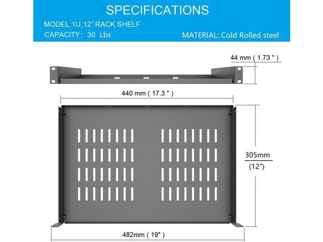 1U Disassembled Universal Server Rack Shelf Steel, 12' Deep Vented Cantilever Rack Tray for 19 Network Equipment Shelf Mounting, Black (12 inch)