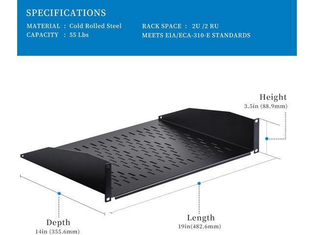 RackPath 2U Cantilever Universal Rack Shelf - 14in Deep Rackmount Shelf for 19 AV/Network Equipment Racks 55lbs Capacity - 2 Pack
