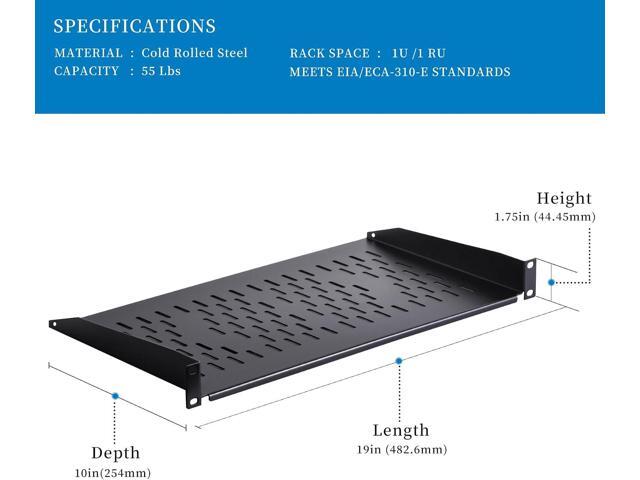 RackPath 1U Cantilever Universal Rack Shelf - 10in Deep Rackmount shelf for 19 AV/Network Equipment Racks 55lbs Capacity - 2Pack