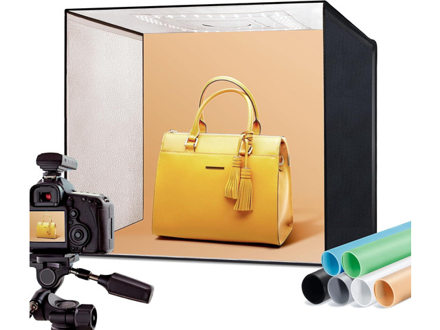 RALENO Photo Studio Light Box, 20''x20'' Photo Box, Light Box Photography (120 LEDs, 5500K, 97CRI, 50W, 6 Color PVC Backdrops) for Still Life...