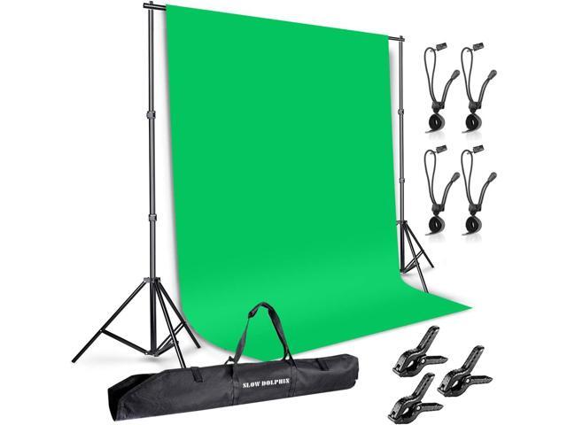 SLOW DOLPHIN Photo Background Support System with Backdrop Stand Kit, 100% Pure Muslin 6.5 Ft x 10 Ft Chromakey Green Screen Backdrop,Clamp, Carry...