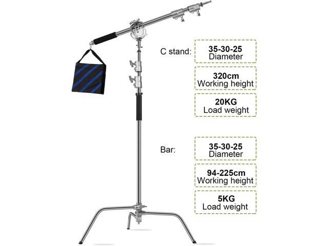 GVM Photography Heavy Duty C Stand with Boom Arm - Max Height 10ft/3.2m, 3ft/1m to 7ft/2.25m Holding Arm Kit for Reflectors, Softboxes, Monolights