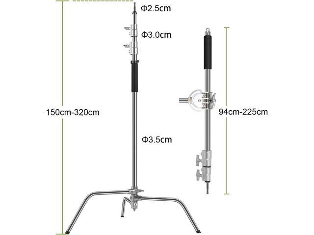 GVM Photography Heavy Duty C Stand with Boom Arm - Max Height 10ft/3.2m, 3ft/1m to 7ft/2.25m Holding Arm Kit for Reflectors, Softboxes, Monolights