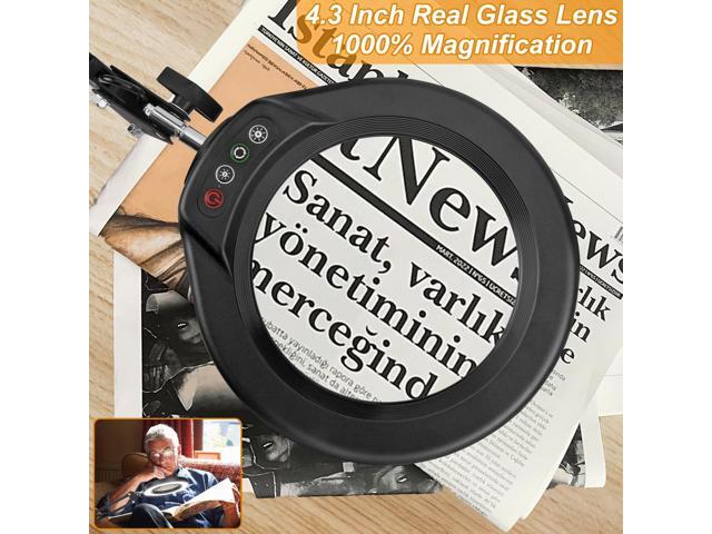 10X Large Magnifying Glass with Light and Stand, KRSTLV 2 x 16 Inch Adjustable Swivel Arm LED Desk Lamp with Clamp, 5 Color Modes Stepless...