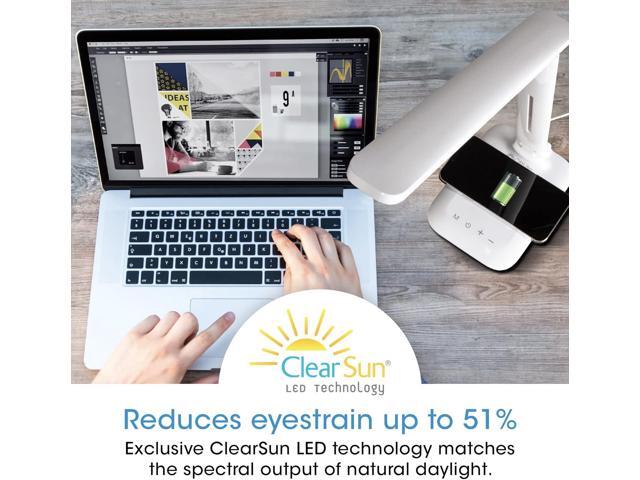 OttLite Charge Up LED Desk Lamp with Wireless Qi Charging & USB Charging Port, with ClearSun LED Technology - Adjustable Neck, 3 Color Temperature...