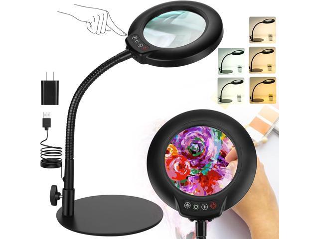 10X Magnifying Glass with Light and Stand, 5 Color Modes Stepless Dimmable Flexible Gooseneck Magnifying Desk Lamp, LED Lighted Magnifier Hands. photo