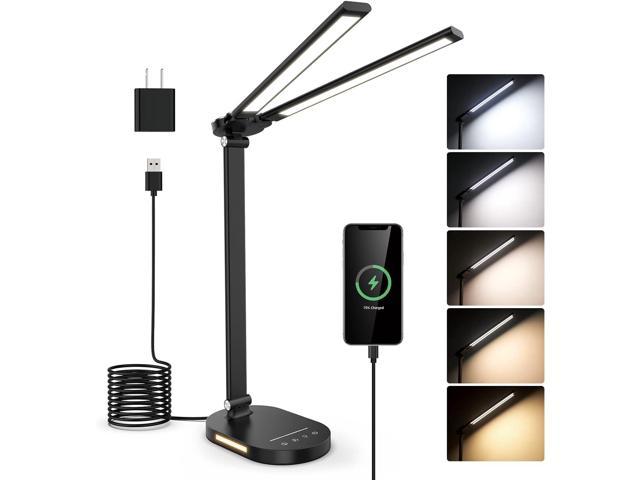 Photos - Chandelier / Lamp NOEL space Double Head LED Desk Lamp with USB Charging - 5 Color Modes, Memory Functi 