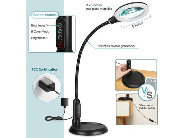 5X Magnifying Glass with Light and Clamp, 5 Color Modes Stepless Dimmable Lighted Magnifier with Stand, Flexible Gooseneck LED Desk Lamp hands Free...