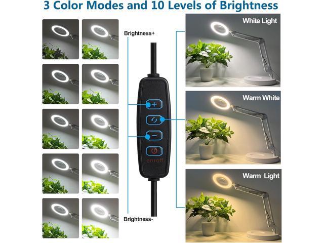 10X Magnifying Glass with Light, HITTI 1,800 Lumens Stepless Dimmable, 3 Color Modes, 4.2 Real Glass Lens LED Magnifying Desk Lamp & Clamp,...