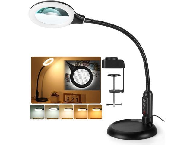 2-in-1 10X Magnifying Glass with Light and Stand, 5 Color Modes Stepless Dimmable LED Magnifying Clamp Lamp, Desk Lighted Magnifier Hands Free for. photo