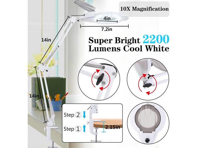 10X LED Magnifying Lamp with Clamp, KIRKAS 2,200 Lumens Dimmable Super Bright Daylight Magnifying Glass with Light and Stand, Adjustable Swivel Arm...