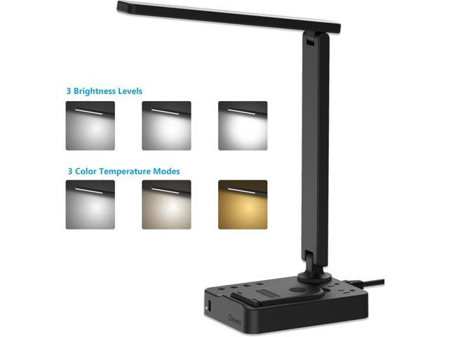 Drevet LED Desk Lamp with Wireless Charger, Desk Table Light with USB Charging Port and 2 Outlets, 3 Lighting Modes, 3 Level Brightness, 1H Timer,...