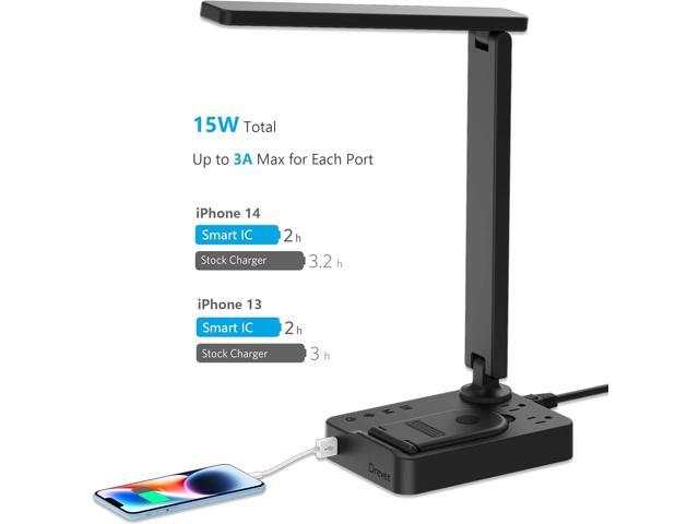 Drevet LED Desk Lamp with Wireless Charger, Desk Table Light with USB Charging Port and 2 Outlets, 3 Lighting Modes, 3 Level Brightness, 1H Timer,...