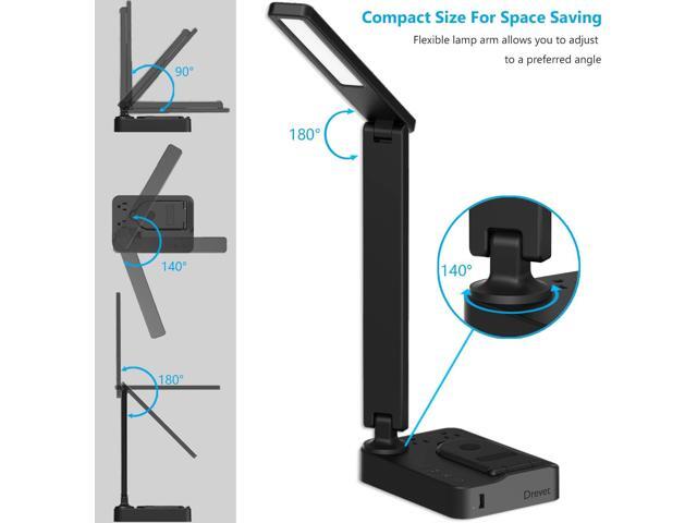 Drevet LED Desk Lamp with Wireless Charger, Desk Table Light with USB Charging Port and 2 Outlets, 3 Lighting Modes, 3 Level Brightness, 1H Timer,...