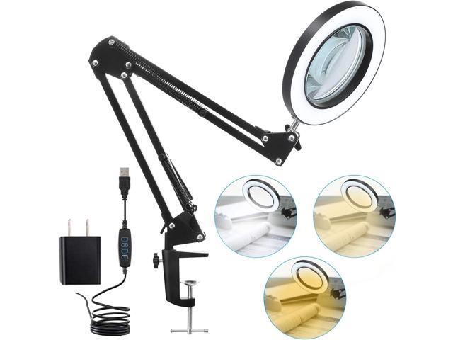 LED Magnifying Lamp with Clamp, 10X Real Glass Lens, 3 Color Modes and Stepless Dimmable Magnifier Desk Lamp,Adjustable Swivel Arm Lighted. photo