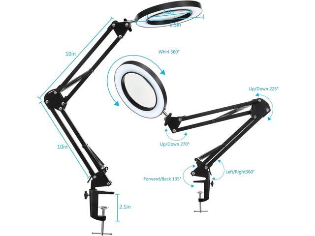 LED Magnifying Lamp with Clamp, 10X Real Glass Lens, 3 Color Modes and Stepless Dimmable Magnifier Desk Lamp,Adjustable Swivel Arm Lighted...