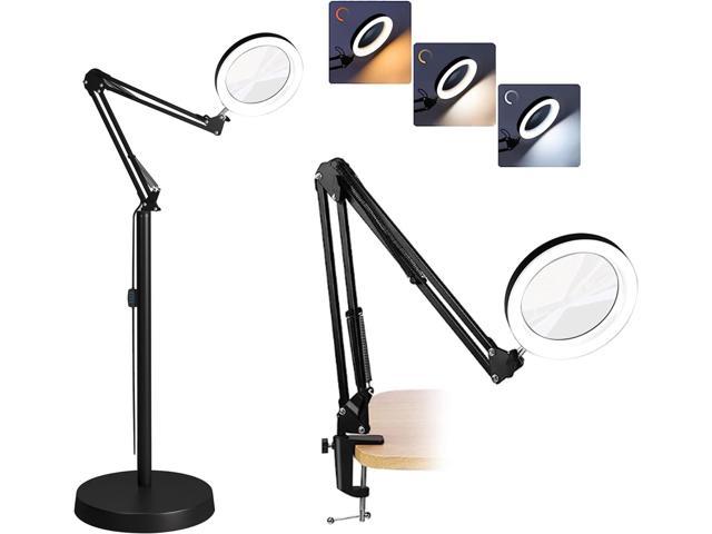 Floor Magnifying Glass with Light and Stand, 3 Color Modes Stepless Dimmable Adjustable Swing Arm, Magnifier lamp for Reading Repair Crafts Close. photo