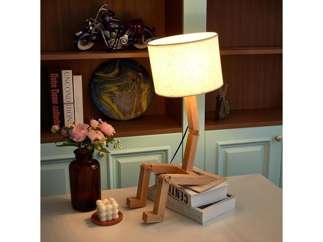 Photos - Chandelier / Lamp NOEL space Robot Cute Desk Lamp Novelty Wooden Creative Table Lamp with Wood Base Adj 