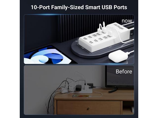10-Port USB Charger Block - 50W10A Multi USB Charging Station for iPhone/iPad/Samsung Galaxy Note Tablet Android Smartphone(White)