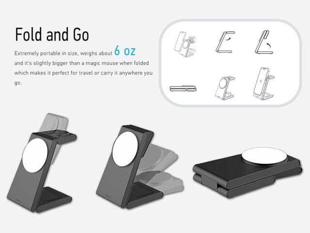 3-in-1 Foldable Charging Station for MagSafe, Travel Magnetic Charger Stand for iPhone 15 14 13 12 Pro Max, Fast Wireless Charging Dock for Apple...