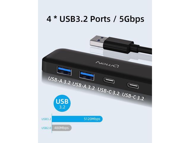 Dual USB C USB A 3.2 Hub: 4 Ports with 2* USB-C 3.2 and 2* USB-A 3.2, Ultra Slim Portable USB Splitter Adapter for Laptop, PS4, Flash Drive, HDD,...