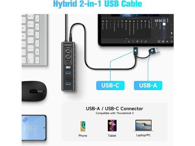 Powered USB Hub, Rosonway 7-Port USB 3.2/USB C Hub with 10Gbps USB-A 3.2, 2 USB-C 3.2, 4 USB 3.0 Ports, Individual Switches and 12V Power Adapter,...