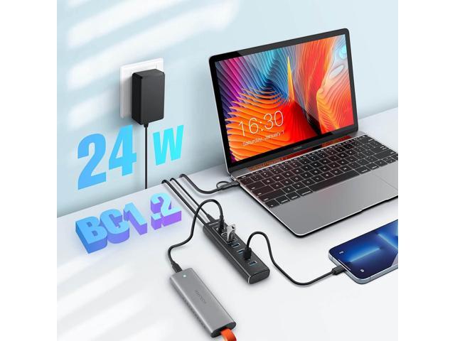 Powered USB Hub, Rosonway 7-Port USB 3.2/USB C Hub with 10Gbps USB-A 3.2, 2 USB-C 3.2, 4 USB 3.0 Ports, Individual Switches and 12V Power Adapter,...