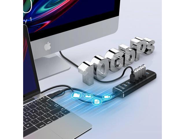 Powered USB Hub, Rosonway 7 Ports USB 3.1/3.2 Gen 2 Hub 10Gbps with 3.3ft USB-A/USB-C Data Cable, Individual Switches and 24W Power Adapter,...