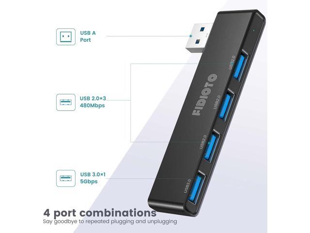 USB Hub, Fidioto 4 Port USB Adapter(1 * 3.0 Hub, 3 * 2.0 Hub), USB Expander Hub for Laptop, iMac Pro, MacBook Air, Mac Mini/Pro, Surface Pro,...