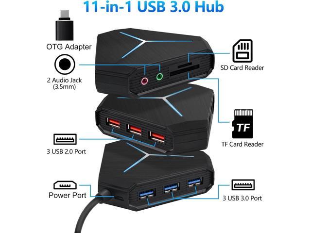 10-Port USB Hub 3.0/2.0, USB C Hub with 3.2ft/1m Long Cord, SD/TF Card Reader, USB Splitter for Laptop, Keyboard, Mouse, Mac, PC, Ipad Pro, Surface...