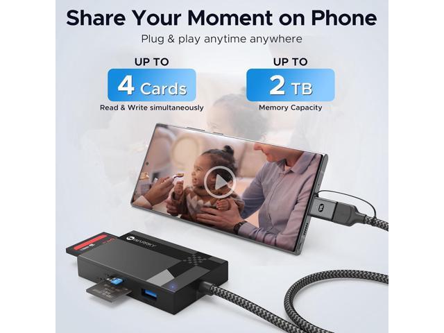 SD Card Reader 7 in 1, WARRKYDual Connector USB3.0/USB-C, 2.5FT Nylon Cable Card Adapter Hub for microSD, SDXC, SDHC, CF, MS, MMC, UHS-I, More,...