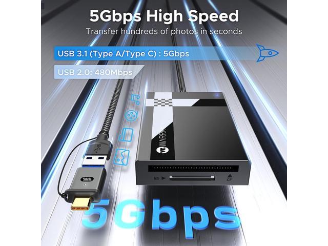 SD Card Reader 7 in 1, WARRKYDual Connector USB3.0/USB-C, 2.5FT Nylon Cable Card Adapter Hub for microSD, SDXC, SDHC, CF, MS, MMC, UHS-I, More,...