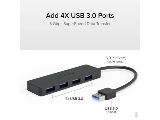 Plugable 4 Port USB Hub 3.0, USB Splitter for Laptop, Compatible with Windows, Surface Pro, PC, Chromebook, Linux, Android, Charging Not Supported