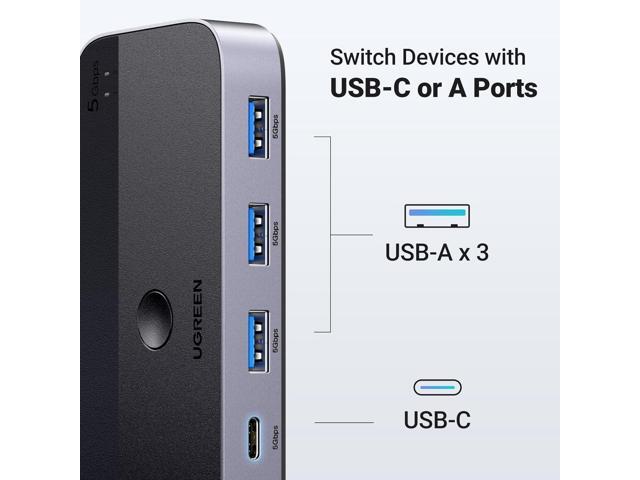 UGREEN USB 3.0 Switch 2 Computers Sharing USB C & A Devices, 4 Port USB Switcher Sharing Keyboard and Mouse, Printer/Scanner USB Switch Hub for Two...